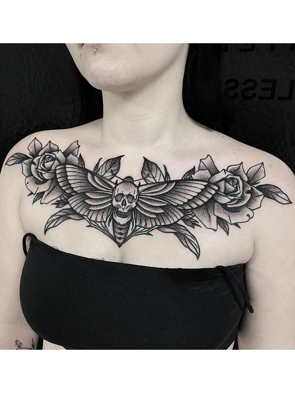 moth chest tattoo - 2