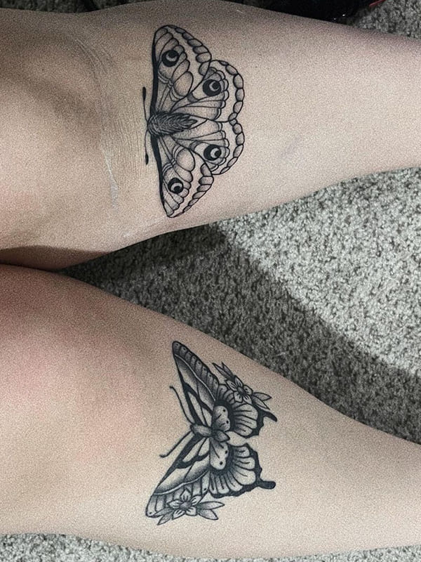 moth knee tattoo