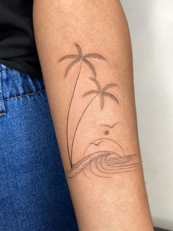 palm tree and sun tattoo