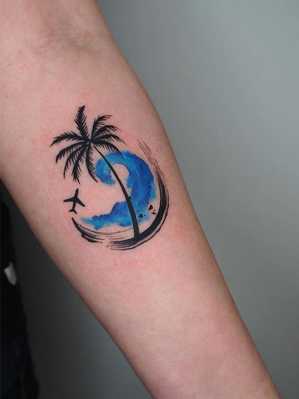 palm tree and wave tattoo - 2