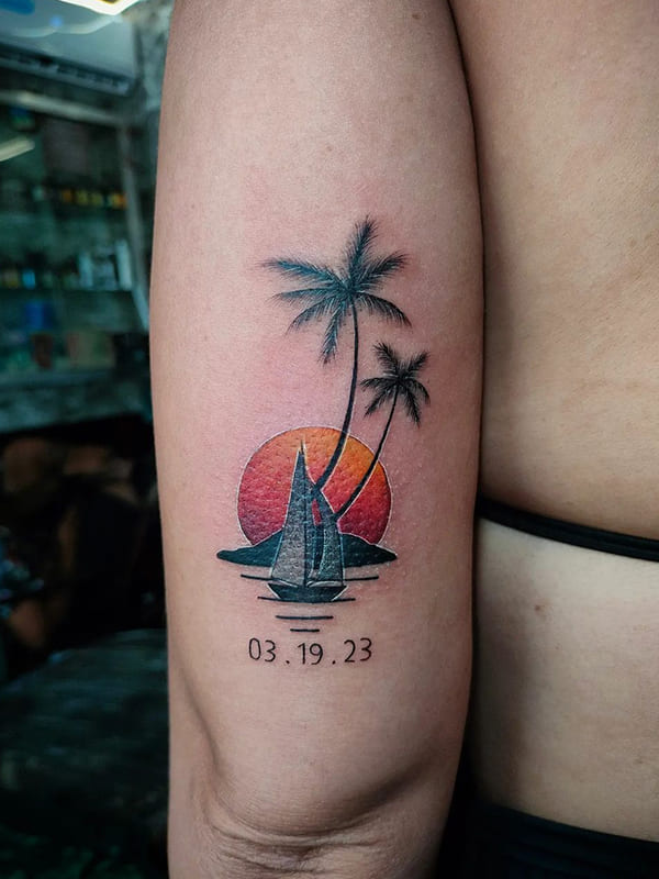 palm tree sunset tattoo