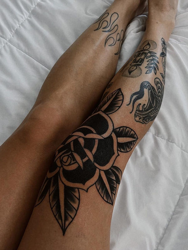 patchwork thigh tattoos